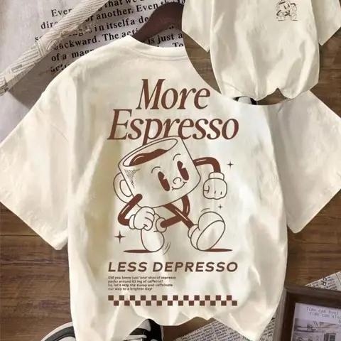 Vintage Graphic T-Shirt for Men, "More Espresso Coffee Club" Relaxed Fit Oversized Cotton Top for Casual Wear, Tshirt