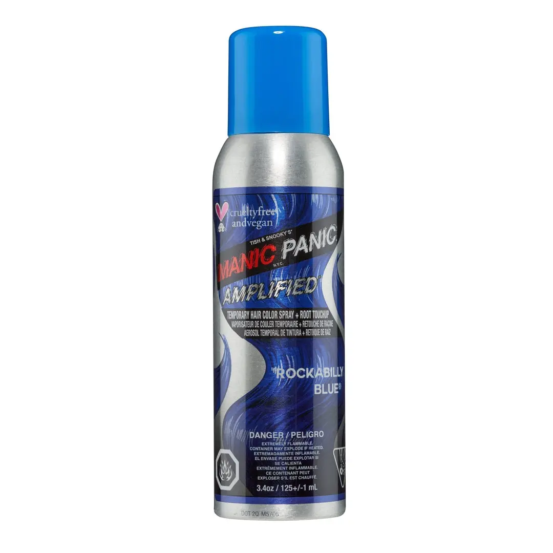 Rockabilly Blue Amplified Temporary Spray-On Hair Color - Manic Panic Vegan Glitter Spray, Root Touch-Up Tips, Temporary Hair Color, No Bleach Hair Color