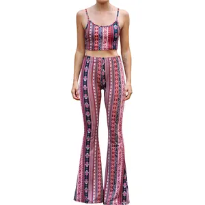 Daisy Del Sol Women’s Flare Stretch Yoga Comfortable High Waisted 70s Hippie Bohemian Legging Loungewear Festival Forbidden Pants Bell Bottoms  - Marsala Paisley bohemian clothes