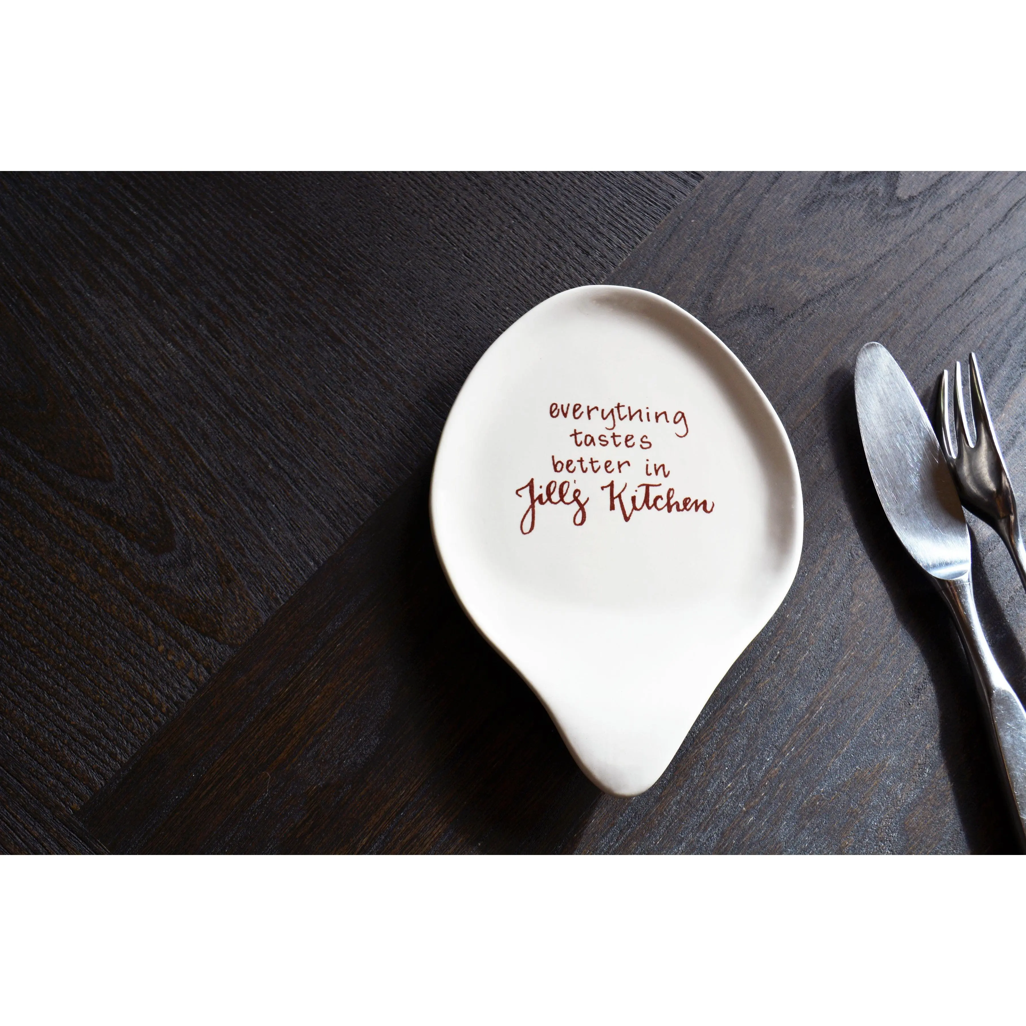 Personalized Ceramic Spoon Rest with Custom Handwritten Message