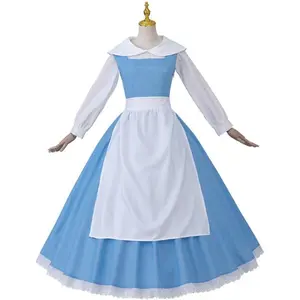 Princess Belle Cosplay Costume Belle Village Dress Women's Blue Maid Dress