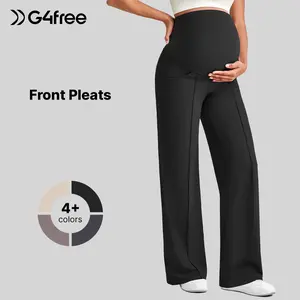 G4Free Maternity Dress Yoga Pants with Pockets Over The Belly Stretchy Work Slack Pregnancy Wide Leg Lounge Trousers
