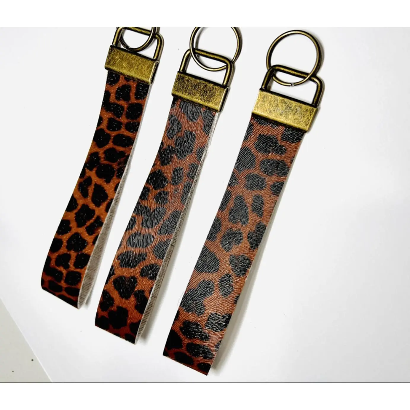 Faux Leather Leopard Print Key Fob Wristlet 6" x 1" Stylish Accessory for Keys and Wallets