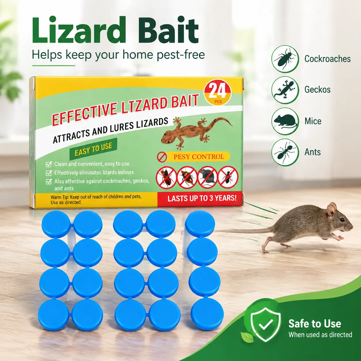 24-Pack Home Pest Control Bait – Multi-Purpose Rodent & Insect Repellent for Rats, Mice, Cockroaches, Ants, Flies and Centipedes