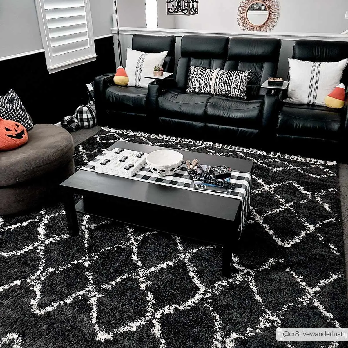 Wallagrass Black Moroccan Geometric Modern Shaggy Rug, Multi-Size Indoor Black Household Textile Carpet