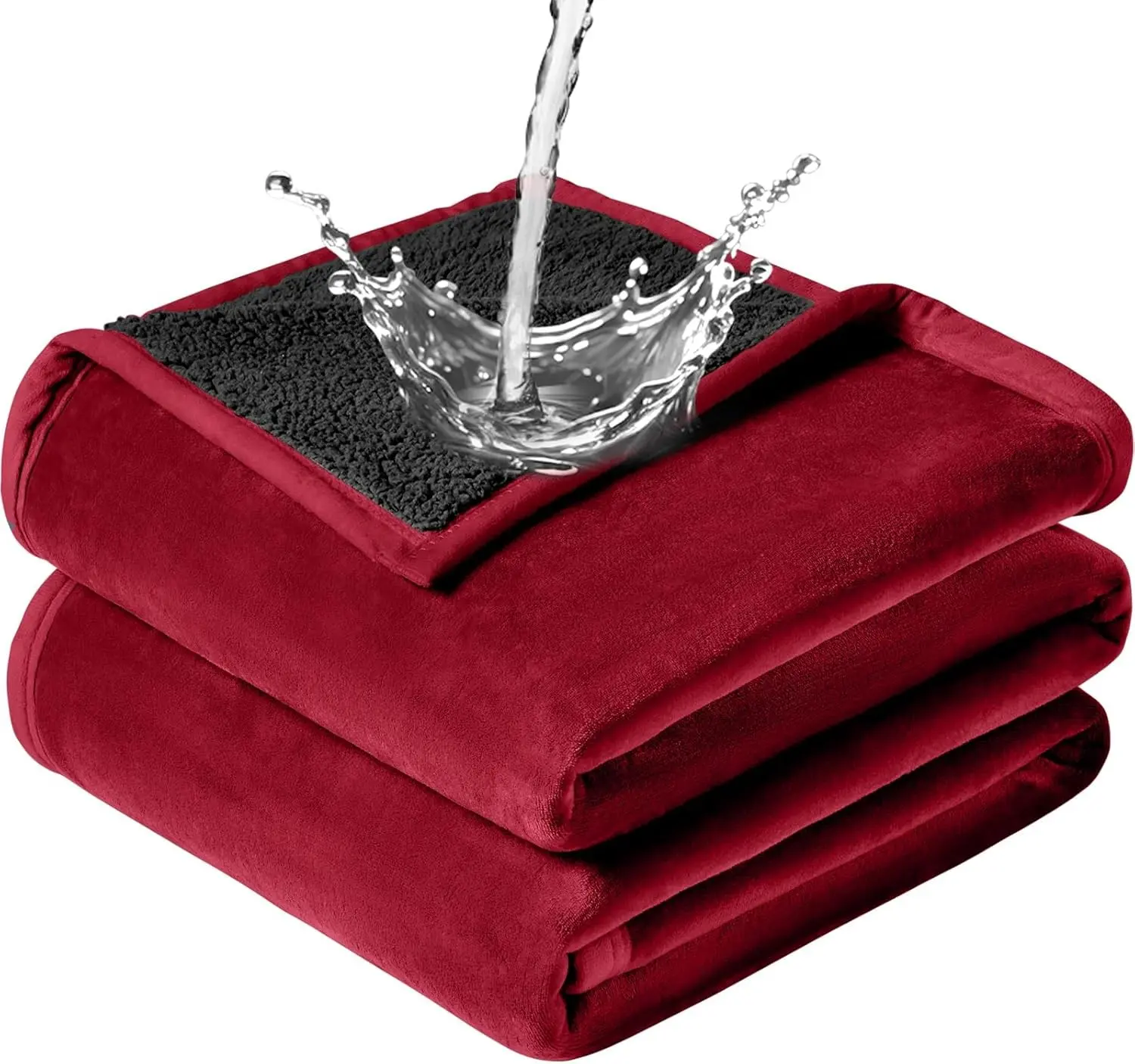 Waterproof Blanket for Bed - Blanket with Waterproof & Stain Proof, Splash Resistant, Machine-Washable Flannel is Soft and Comfortable, Suitable for Bed/Sofa (40"x60", Wine red/Black)