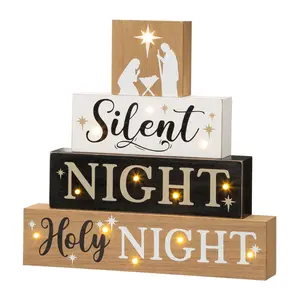 Glitzhome Silent Night 12" LED Lighted Christma s Blocks