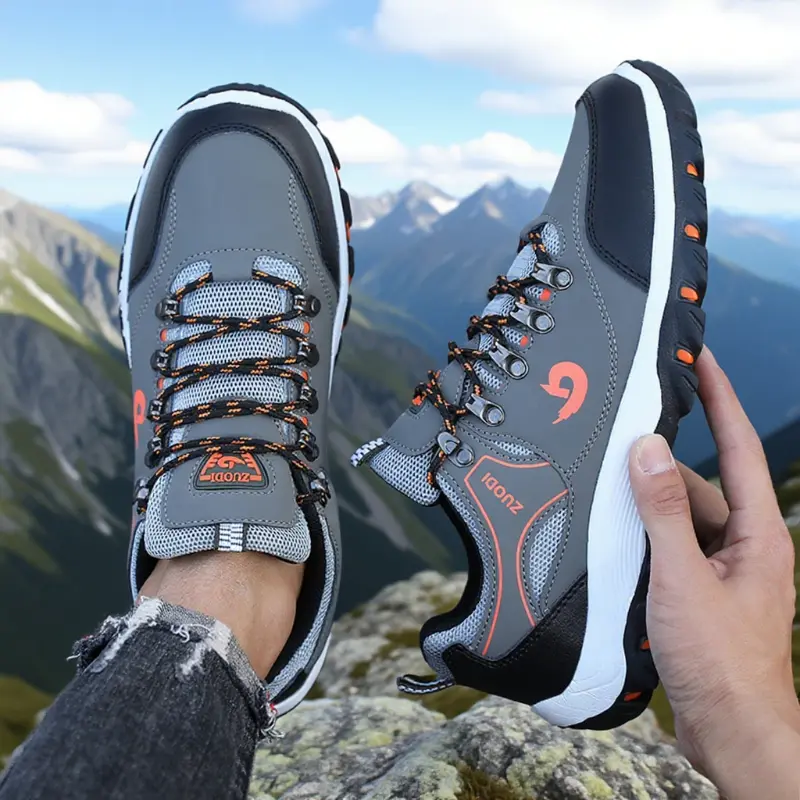 Men's Low-Top Hiking Shoes, Water Resistant Synthetic All-Terrain Footwear with Grip Sole for Durable Outdoor Trekking, Male, All-Terrain Off-Road Men's Hiking Shoes, Sporty, Laces, All Weather Waterproof Nonslip Men's Hiking Shoes