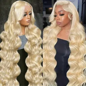 Vasilia 613 Lace Front Wig Human Hair 250% Density 13x6 Lace Front Wig Human Hair Body Wave Blonde Wig Human Hair 13x6 HD Lace Frontal Blonde Wig Human Hair Pre Plucked with Baby Hair