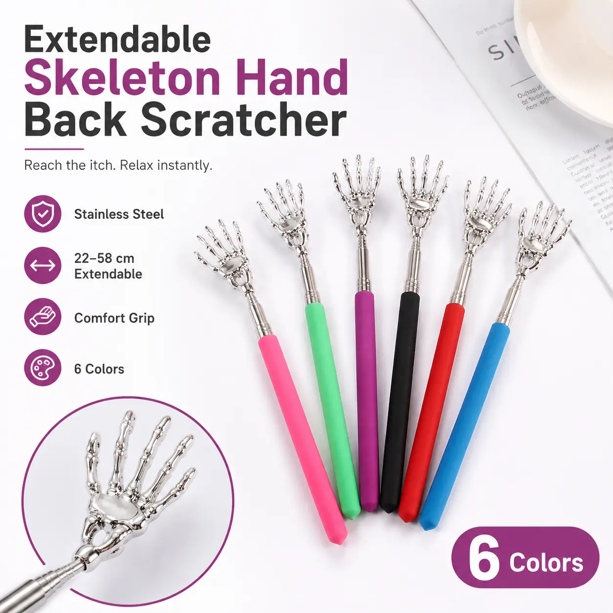 Portable Stainless Steel Telescopic Back Scratcher, Extendable Back Massager Tool for Blood Circulation & Relaxation, Black Home Body Care Gift for Daily Gentle Use