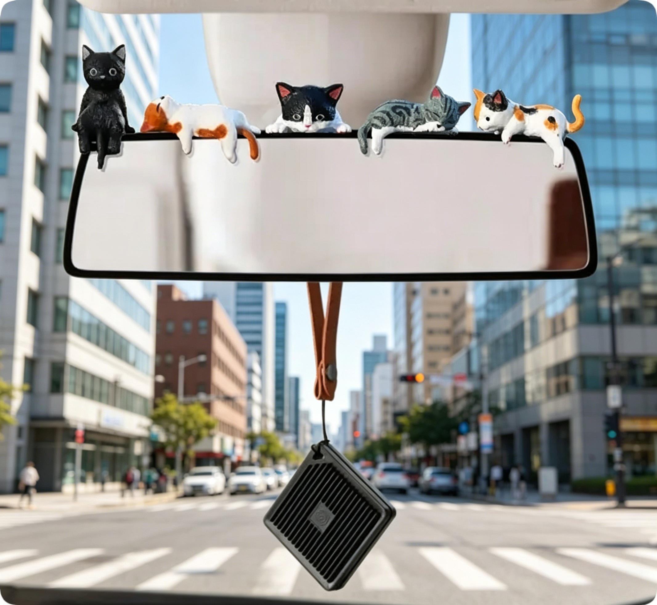 A set of 5 cute cat figurines, car dashboard decorations, cartoon mini decorations, suitable for decoration on cars, refrigerators, tabletops, computers and monitors, Car Desktop Decor, Car Ornament