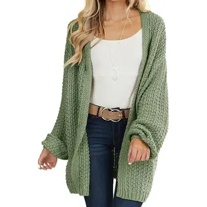 Womens Cardigan Solid Color Long Sleeve Open Front Chunky Knit Sweater OutwearGift