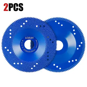 LOZLIN 2PCS 5" (125mm) Diamond Grinding Wheels - Brazed Cup Blades for Quartz, Marble & Tile Edges - Dry Cutting & Chamfering Discs for Angle Grinders Tool Accessories