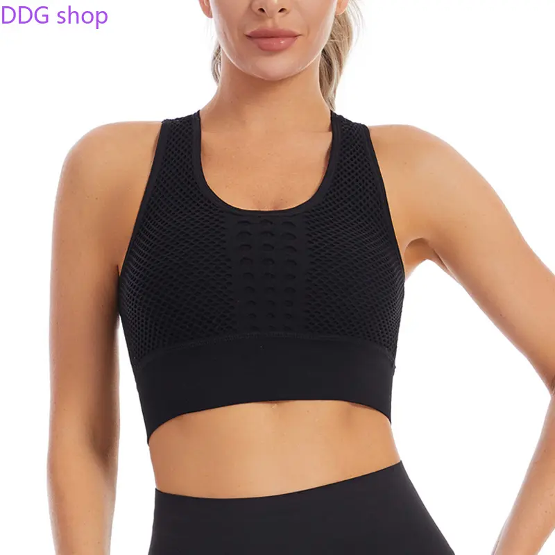 Women's High-Impact Sports Bra - Mesh Hollow Racerback, Shockproof, Breathable Plus-Size Supportive Workout Top for Running, Gym Training, Bra For Women, Hollow Mesh Airflow