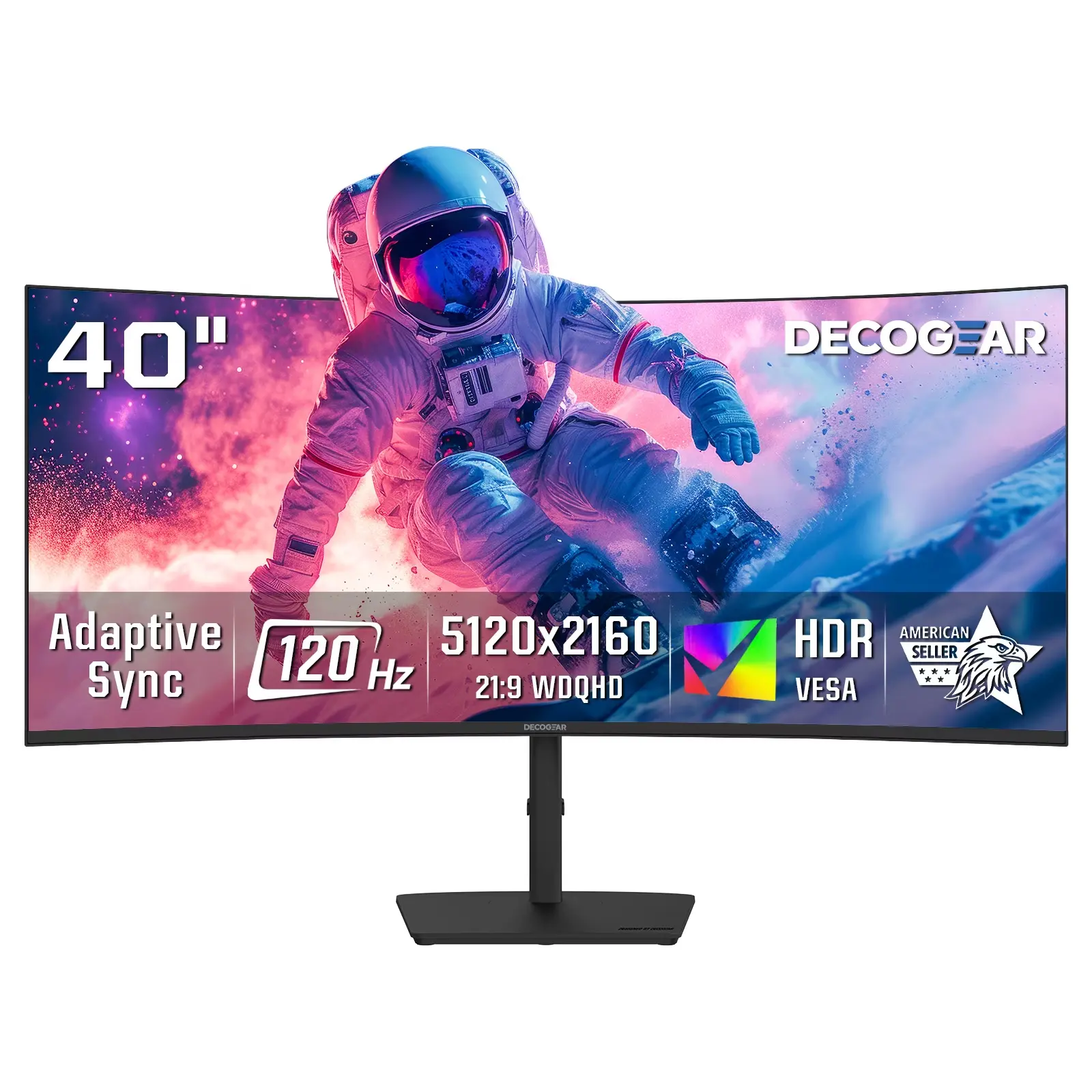 Deco Gear 40” Curved 5K2K Nano IPS Monitor, 5120×2160 Ultrawide 21:9 Display, 120Hz, 65 W USB-C PD, HDR, Adaptive Sync, Built-in Speakers
