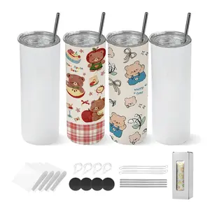 VEVOR Sublimation Tumblers, 4 Pack, 20 oz Skinny Straight Tumblers Bulk, Stainless Steel Sublimation Cups with Lids and Straws, Double Wall Insulated Tumbler Blank, for DIY Personalized Customization