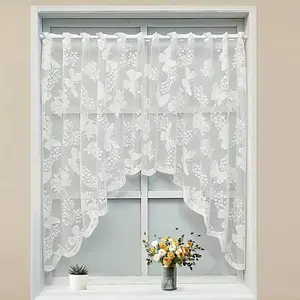 American Lace Kitchen Partition Curtain Butterfly Flower Coffee Door Curtain Short Half Curtain Home Decoration Curtain Set of 2 Pieces