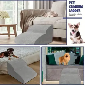 Pet Stairs Dog Ramp, Extended Non-Slip Two-Step Design, High Density Foam Stable Support, Waterproof Cover Easy Clean