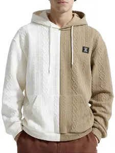 Men's Two Tone Half And Half Jacquard Textured Kangaroo Pocket Pullover Hoodie Menswear Sweatshirts polyester fit fall outfits 2000s outfits graphic hoodies merry christmas gift