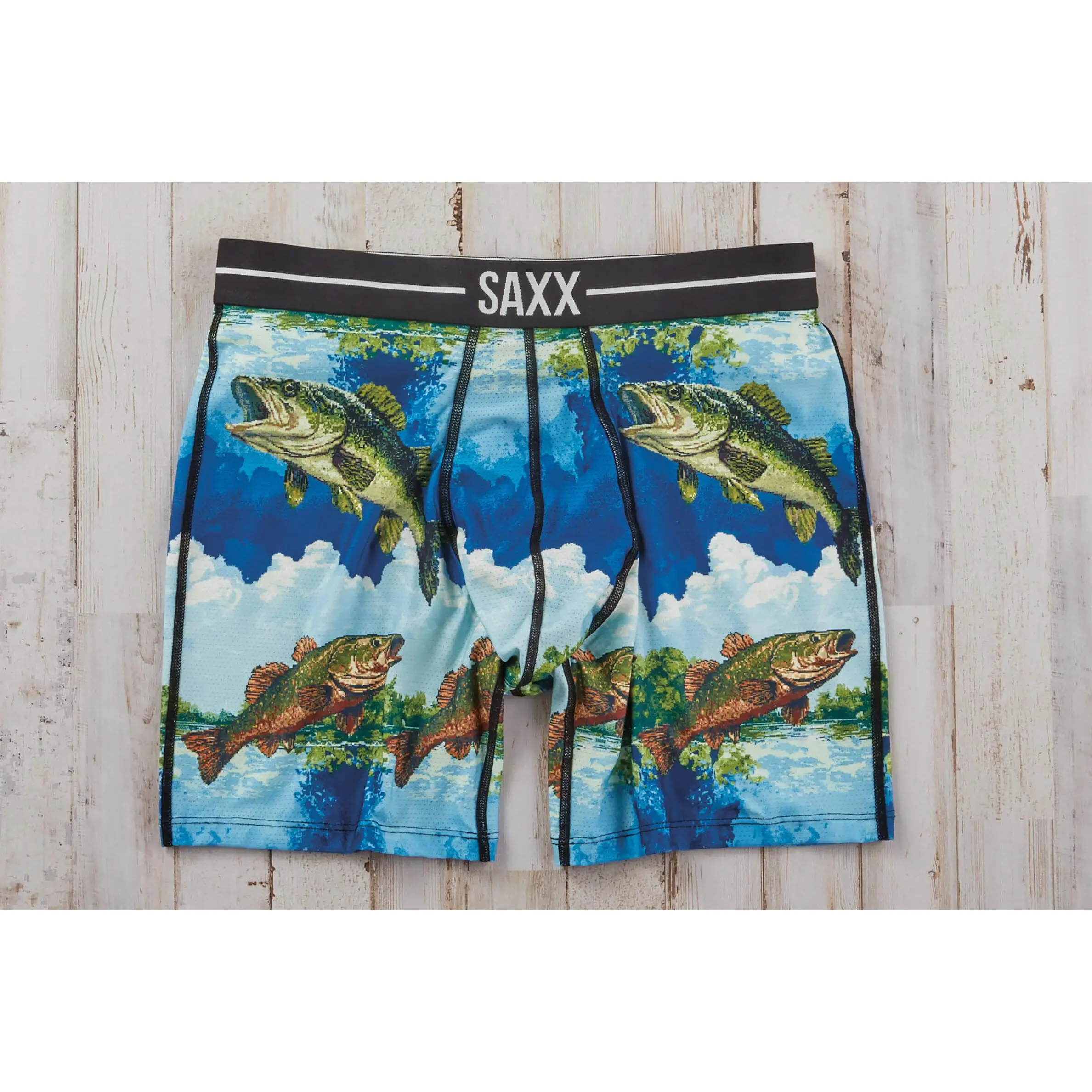 Men's Saxx Volt Bitmap Big Mouth Boxer Briefs - Menswear Underwear Brief with Boxer Style, Mesh Fabric, Moisture Wick Feature, Ballpark Pouch