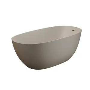 57'' Freestanding Bathtub Resin Stone Soaking Bathtub Solid Surface Modern Tubs with Overflow and Pop-up Drain