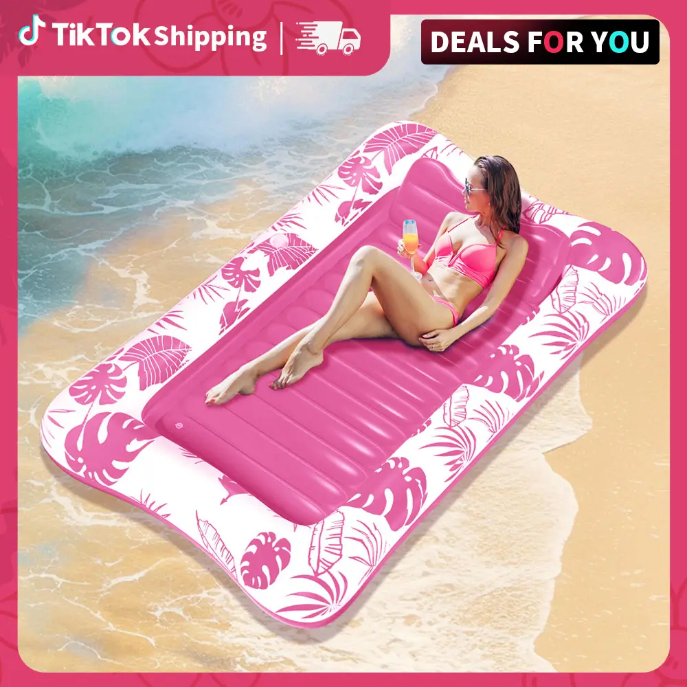 83″ x 52″ Inflatable Tanning Pool Large Lounge Float With Cup Holder,Sun Tan Tub Adult Pool Floats Raft Swimming summer collapsible pool sun tan tub T