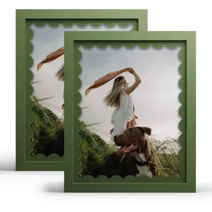 iRahmen 8x10 Picture Frame Set of 2, Green Scalloped Wooden Photo Frames with Wavy Mat, Tempered Glass, for Tabletop Display or Wall Mount, Decorative Home