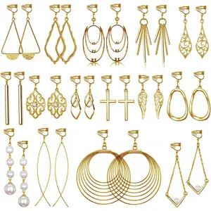 FCE8 15 Pairs Gold Clip on Earrings for Women Fashion,Lightweight Fake Earrings Set