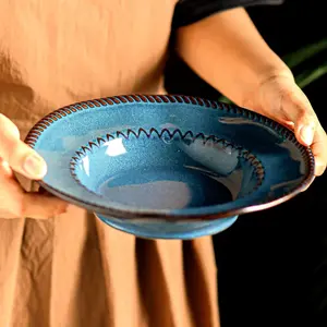 4pc Ceramic 9-Inch Dinner Plates, Italian Pasta Salad Dessert Fruit Bowls, Durable Daily Use Tableware for Home Dorm Restaurant