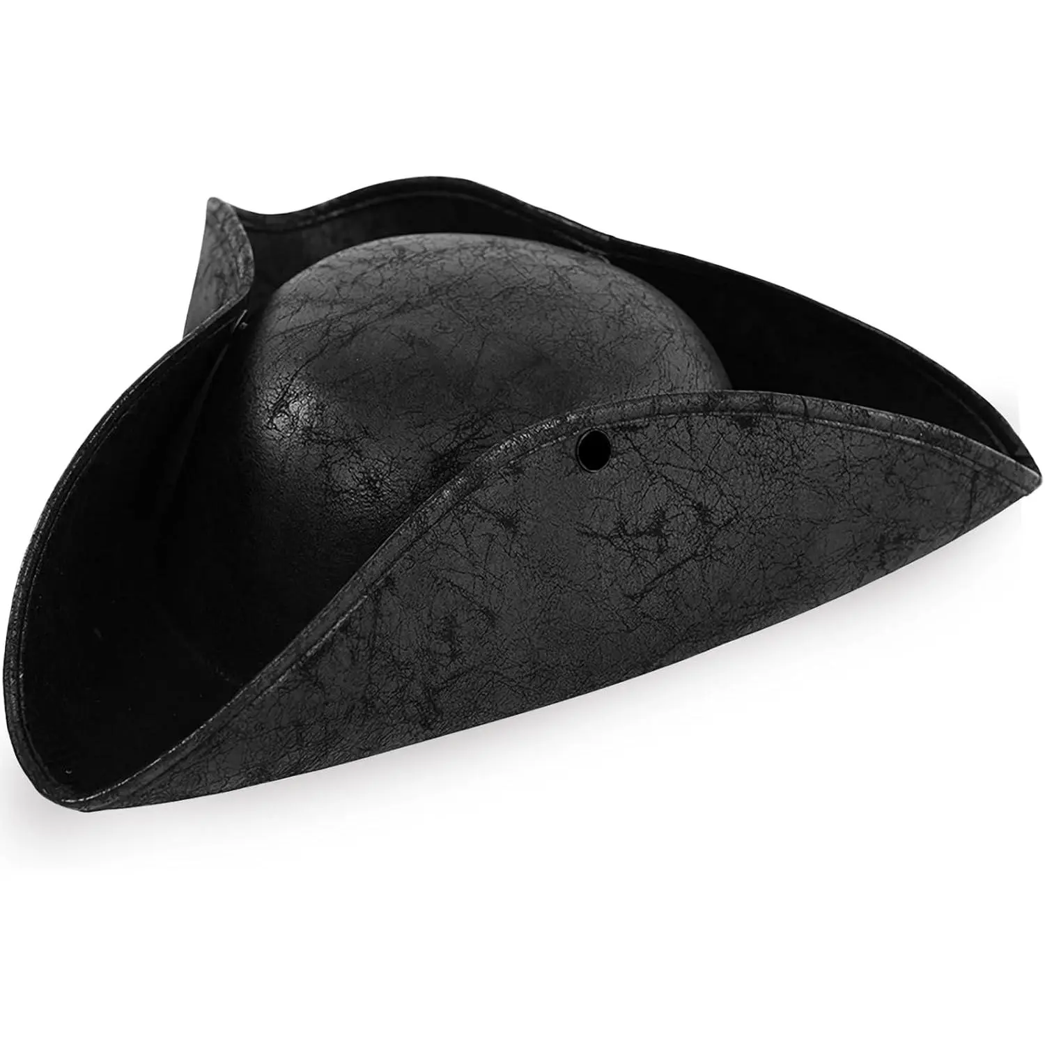 Black Pirate-Hat,Women Tricorn Leather Hat,Men Vintage Wrinkle Pirate Hat for Halloween Party Costume Accessories