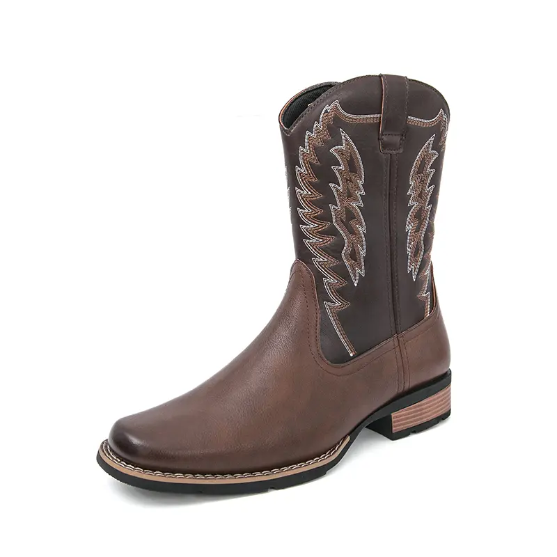 Cowboy Boots for Men Embroidery Men's Western Boots Retro Square Toe Mens Boot Botas Vaqueras Para Hombre | Pull-on Boots| Old West Style Embroidered