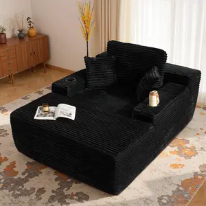 XIZZI 67" Boneless Chaise Lounge Chair, lazy sofa bed, Comfy Corduroy Cloud Couch Recliner Bed Upholstered Sleeper Couch Bed with Throw Pillows and Armrests for Living Room, No Assembly Required