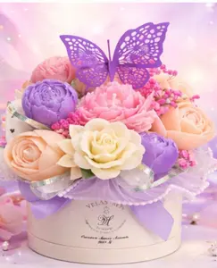 Handmade floral Scented Candle Bouquet with Butterfly Accents Velas Yoyi