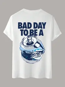 Funny Beer Can Print T-Shirt, Humorous Slogan Short Sleeve, Casual Street Style, Breathable Men's Daily Wear, Party/bar/home Relaxation