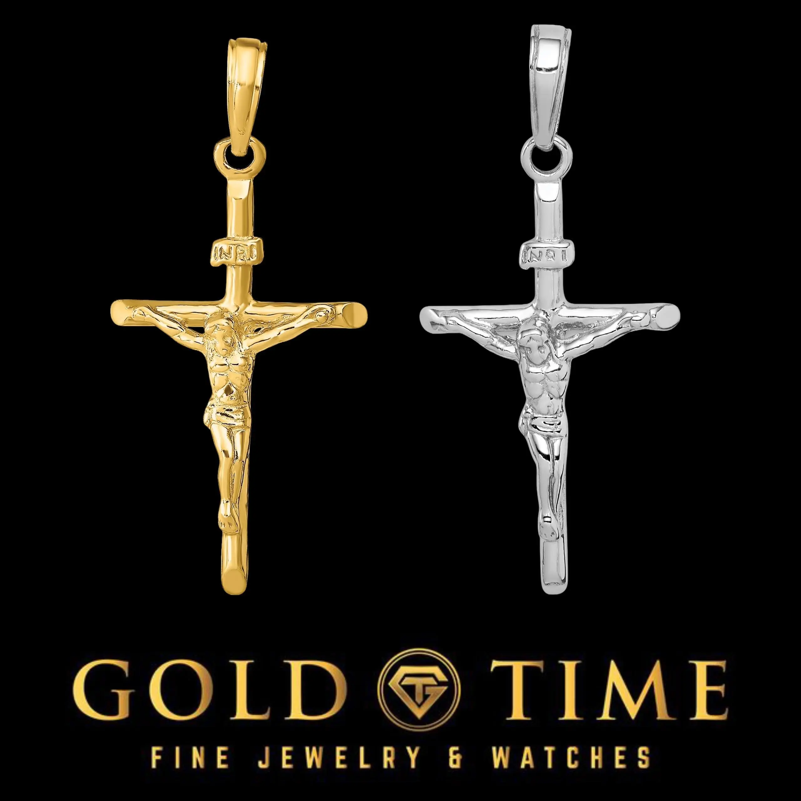 10K or 14K Gold INRI Crucifix Cross Pendant, Carat Gold Jewelry Accessory for Necklaces