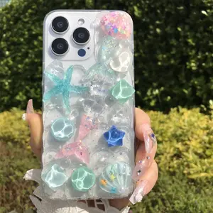 Handmade Mermaid Glitter Starfish Cliff Shell Decorated Tpu Soft Case for iPhone 17 16 15 14 13 12 11 Pro Max, Stylish Phone Protection