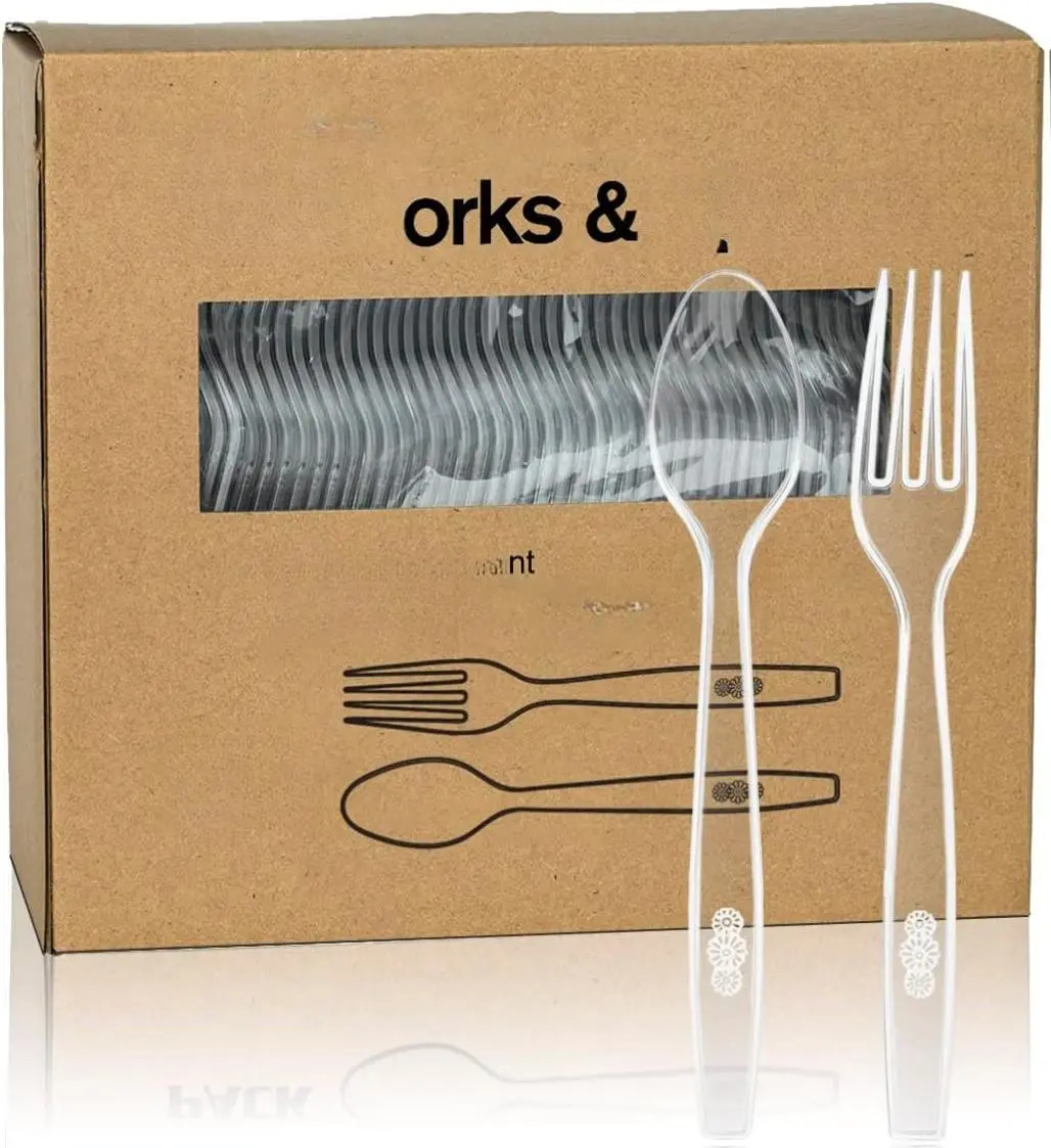 [New Deal] - 200 Count Plastic Silverware, Heavy Weight Plastic Forks Spoons Disposable Utensils Cutlery Set for Wedding Party Supplies Everyday Use
