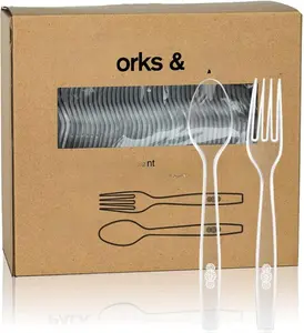 200 Count Plastic Silverware, Heavy Weight Plastic Forks Spoons Disposable Utensils Cutlery Set for Wedding Party Supplies Everyday Use