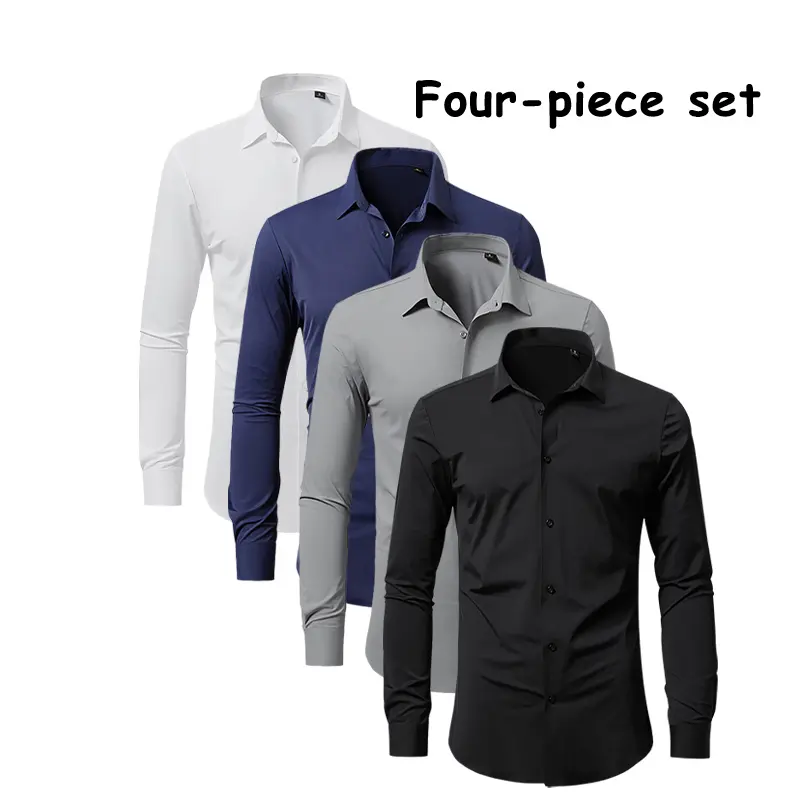 Summer Men’s 4-Pack Ice Silk Long Sleeve Shirts, Lightweight Casual Solid Color Dress Shirts