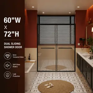 60" x 72" Frameless Sliding Shower Door, Dual Bypass Glass Door with Soft-Close Rollers, Waterproof Metal Bottom Rail, Adjustable Aluminum Frame