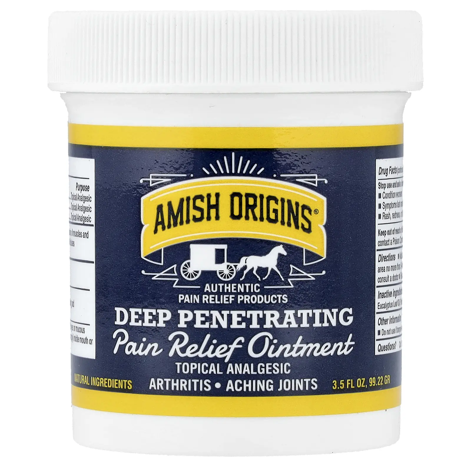 Amish Origins Authentic Deep Penetrating, Pain Relief Ointment, 3.5 fl oz (99.22 g) | HSA/FSA Eligible