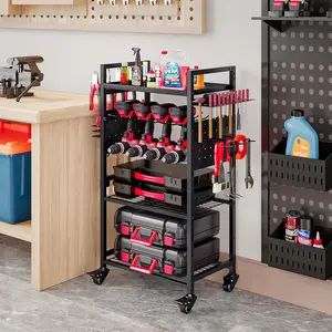 Large Power Tool Organizer Cart, Garage Floor Standing Rolling Drill and Tools Battery Storage Cart on Wheels, Heavy Duty Utility Rack Shelf,Utility Rack Gift for Men, Husband, Father.