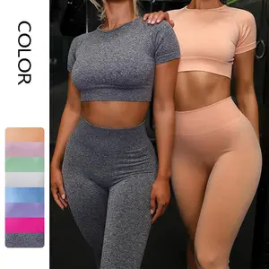 Seamless Yoga Sport Set for Women - Quick-Drying Striped Leggings & Short Sleeve Tops - Available in Multiple Colors & Sizes - Perfect for Summer & Autumn Fitness