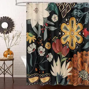 Bohemian Flower Floral Pattern Polyester Shower Curtain, Modern Waterproof Decorative Bathroom Decor, Includes 12 Hooks, 70.8x70.8 Inches, Ideal for Any Room