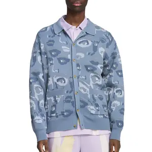 PUMA Mens X Kidsuper Graphic Collared Long Sleeve Cardigan Sweater Casual Tops Casual Cardigan - Blue