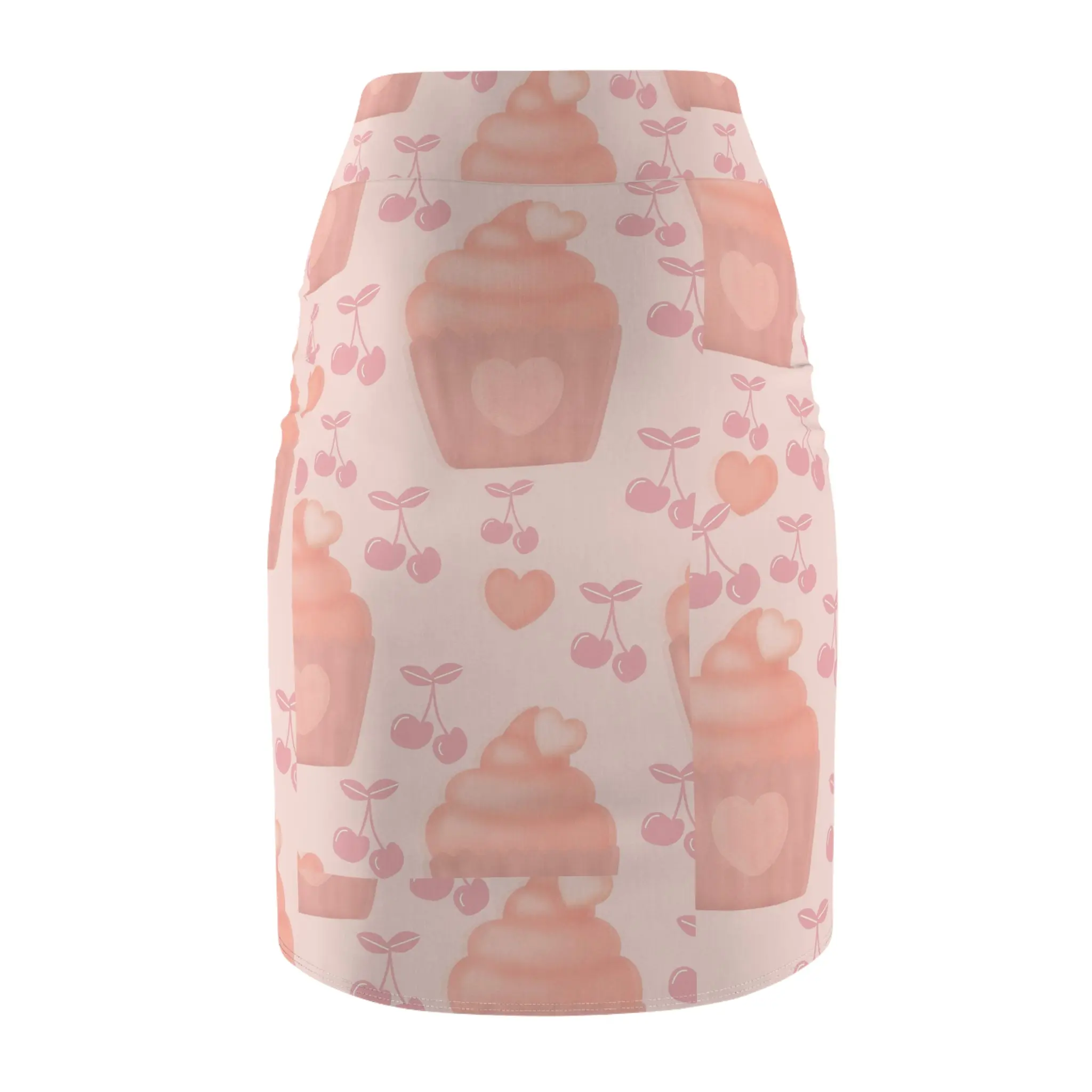 Pencil Skirt | Pink Cupcake & Cherry Print – Mid-Waist Fit