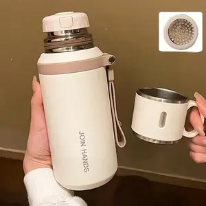 600ml 21 Oz Large Capacity 316 Stainless Steel Vacuum Bottle, Cap & Cup 2 Hot Water Bottle, Hot Water Cup, Double Insulation, Ultra Portable, Versatile Design, Perfect For Travel, Home, Office, School And Unique Birthday Gifts,Kitchen Accessories,Cocina