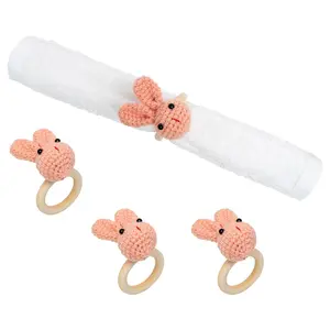 Pink Knitted Bunny Napkin Ring, Set of 4 by Valerie