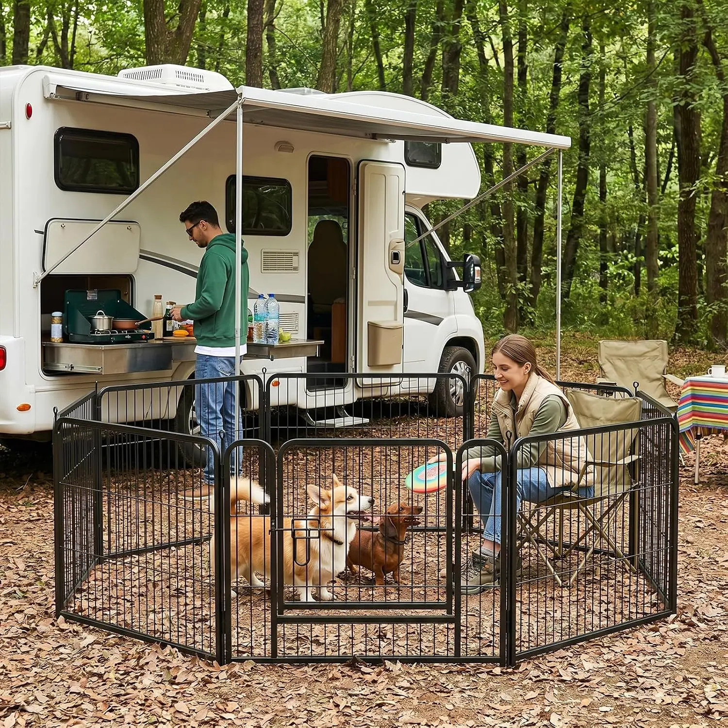 Heavy Duty Metal Dog Playpen, 8/16 Panels Outdoor & Indoor Dog Exercise Pen with Door, Anti-Rust Portable Pet Barrier Fence for Yard, RV Camping, 24"/32"/40" Height