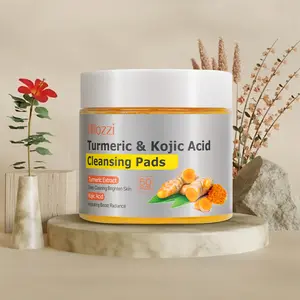 Turmeric & Kojic Acid Face Makeup Remover Cleansing Pads - 1 or 3-Pack (60 Pads), Brightening, Hydrating, Gentle Exfoliating with Vitamin C, B5, Aloe Vera